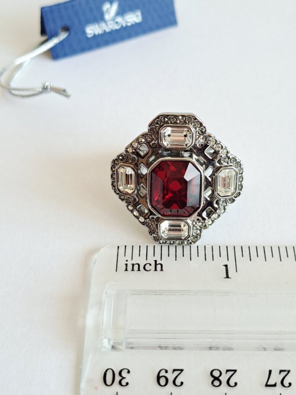 NEW Vintage Swarovski Sheila Ruby Red Ring Signed Size 6.5 - Picture 11 of 14